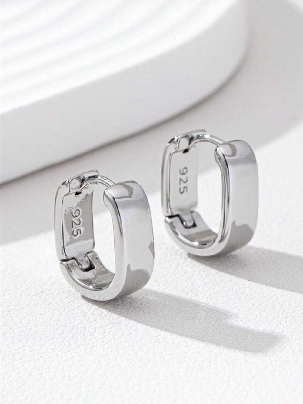 925 Sterling Silver Chunky Small Hoop Earrings - Picture 2 of 10